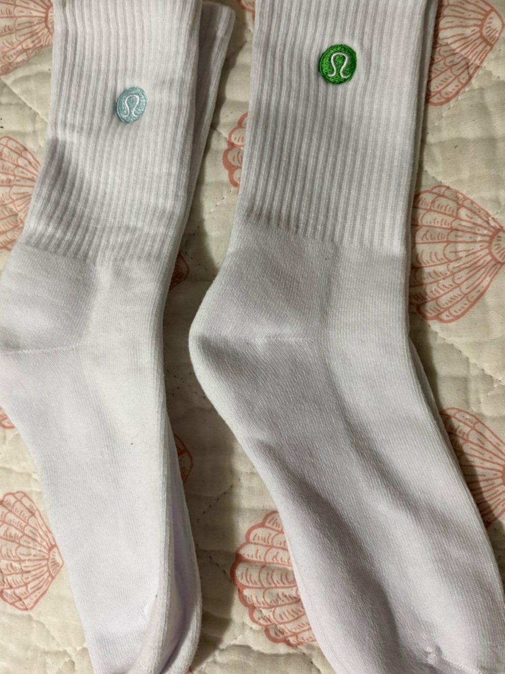 lululemon athletica White Crew Socks with Green Logo Embroidery